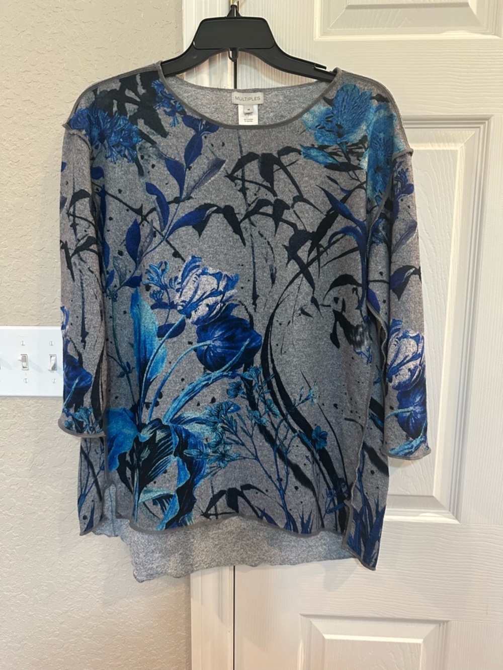 Multiples Gray Sweatshirt with Blue Floral Print